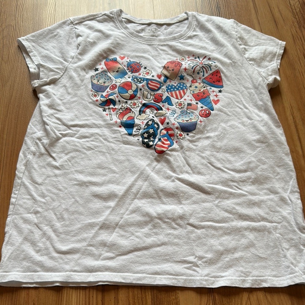 The Children's Place Girls White Heart‎ Graphic Tee Youth XL 14
